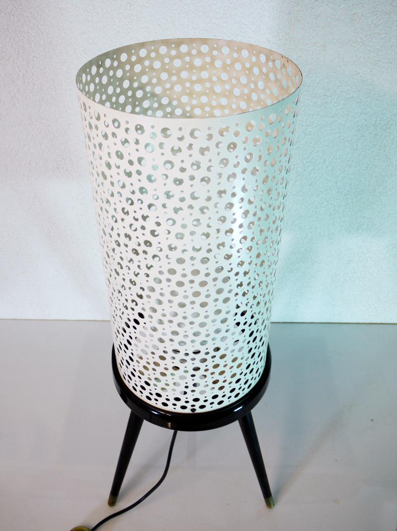 Mid-20th Century 1950s Italy Perforated Metal Floor Lamp Black & White in the Manner of Stilnovo For Sale
