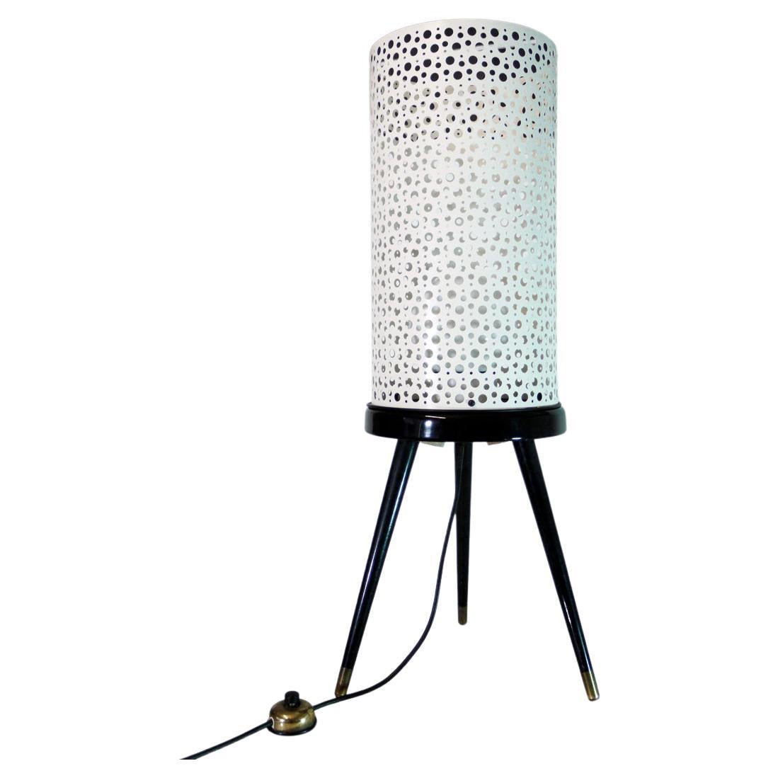 1950s Italy Perforated Metal Floor Lamp Black & White in the Manner of Stilnovo For Sale