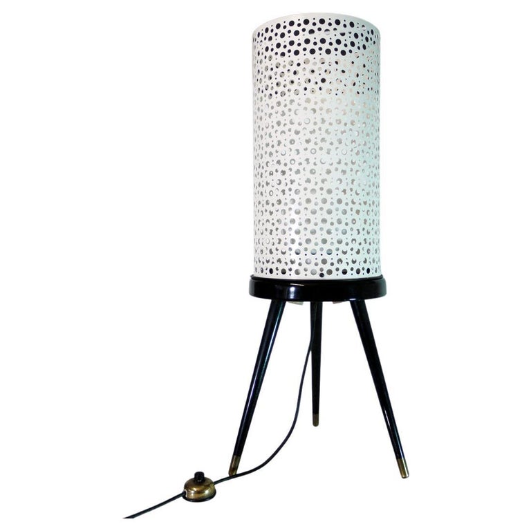 1950s Italy Perforated Metal Floor Lamp Black and White in the Manner of  Stilnovo For Sale at 1stDibs