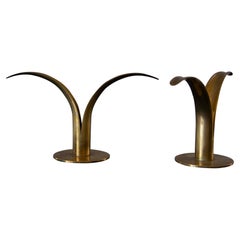 1950s Ivar Åhlenius Björk Ystad Metall Liljan Brass Candelsticks - a Pair