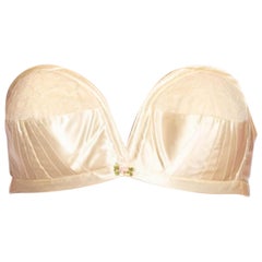 Vintage 1950S Ivory Acetate Duchess Satin & Lace Strapless Bra