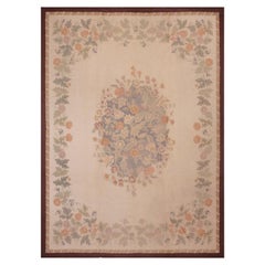 1950s Ivory 
Brown Garden Design Vintage American Hooked Rug 8
9"x11
9" Carpet