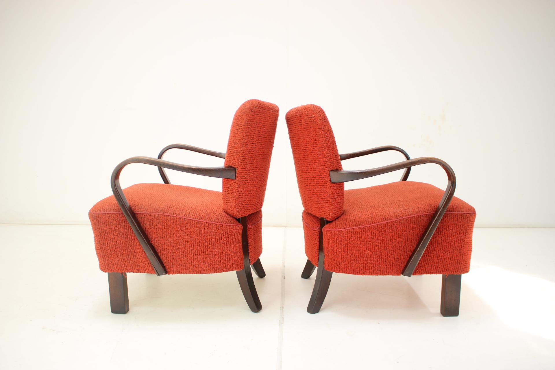 Czech 1950s J. Halabala Lounge Chair H-237, Set of 2
