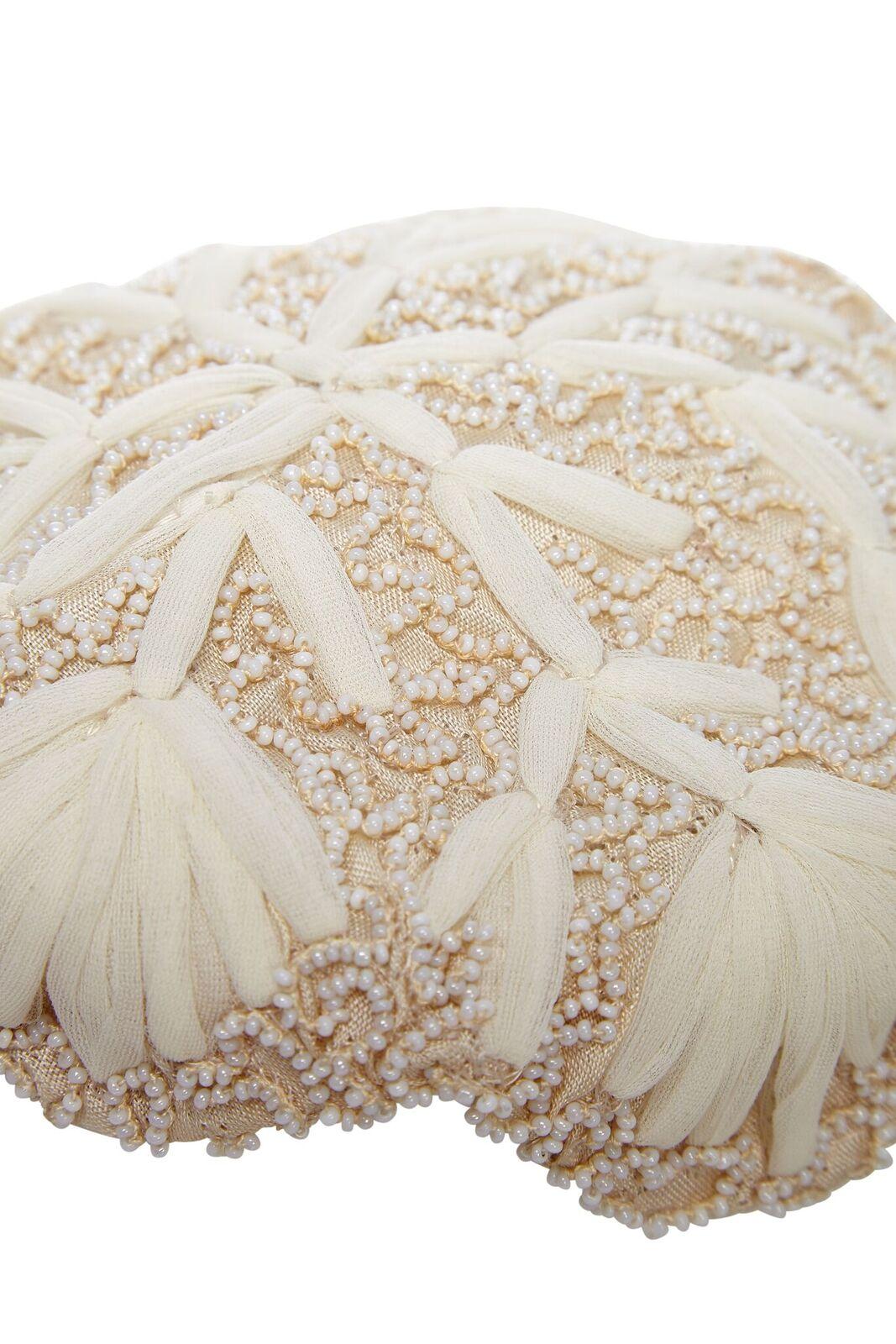 Beige 1950s Ja-Lee of New York Bridal Cap With Ornate Beading and Snowflake Design