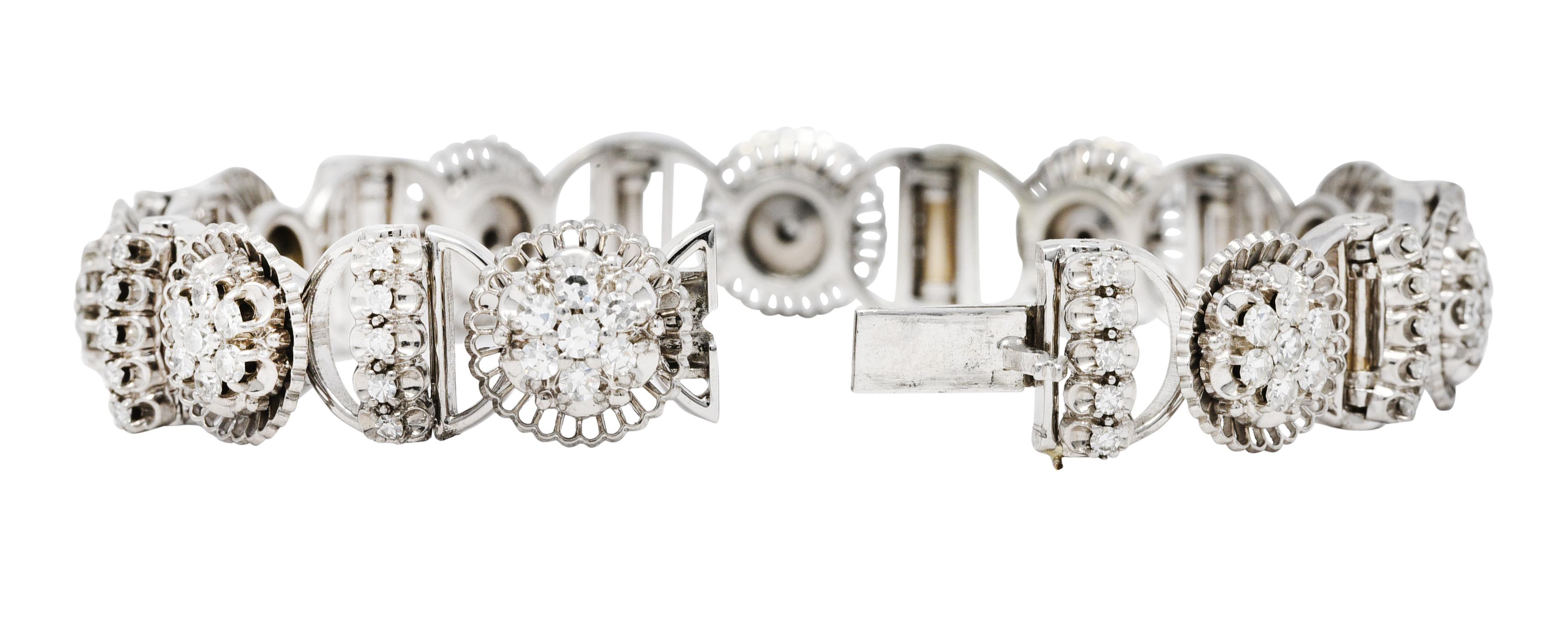 1950's Jabel 3.00 CTW Diamond 18 Karat White Gold Cluster Link Bracelet 1