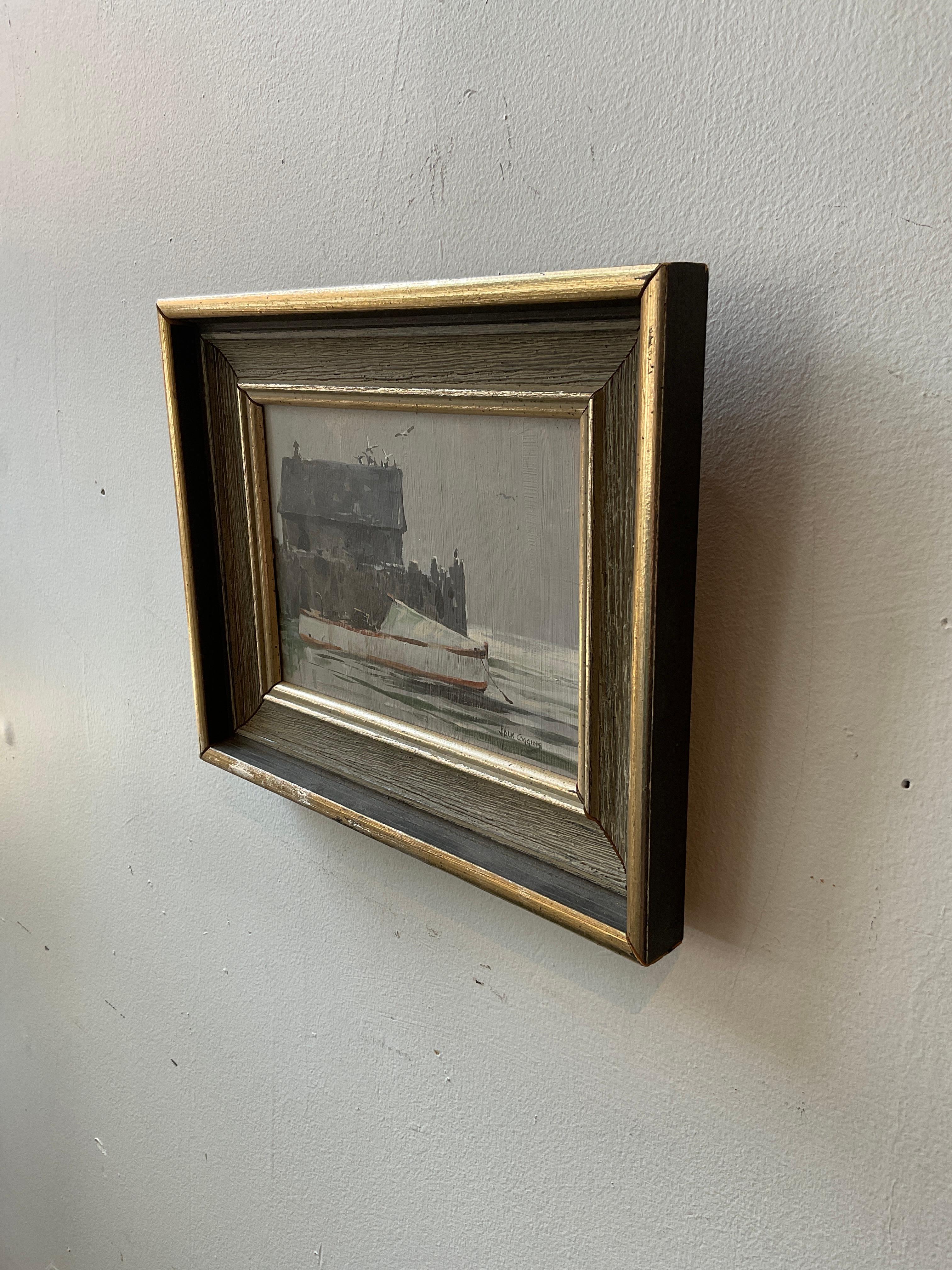 1950s Jack Coggins Oil On Board Of Boat By Shore In Good Condition In Tarrytown, NY