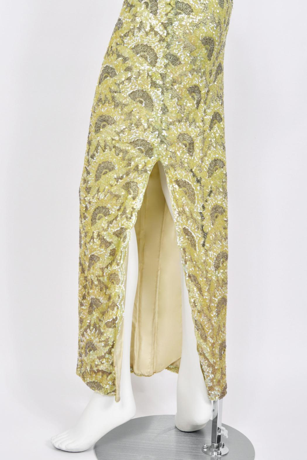 1950's Jacqueline Paris Couture Chartreuse Fully-Beaded Backless Hourglass Gown 5