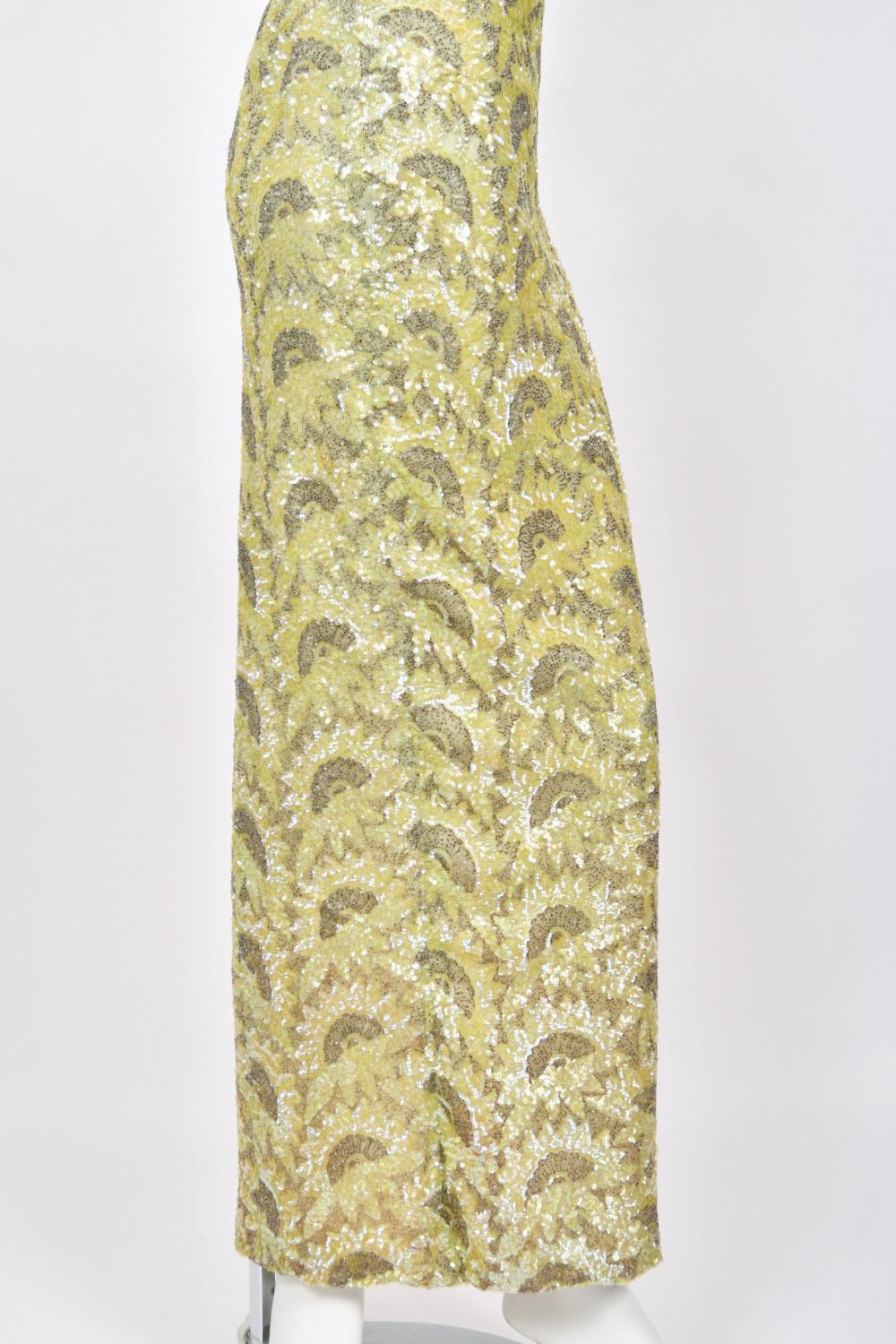 1950's Jacqueline Paris Couture Chartreuse Fully-Beaded Backless Hourglass Gown 3