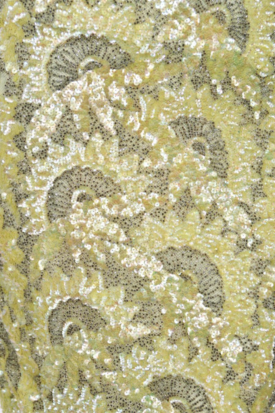 1950's Jacqueline Paris Couture Chartreuse Fully-Beaded Backless Hourglass Gown 4
