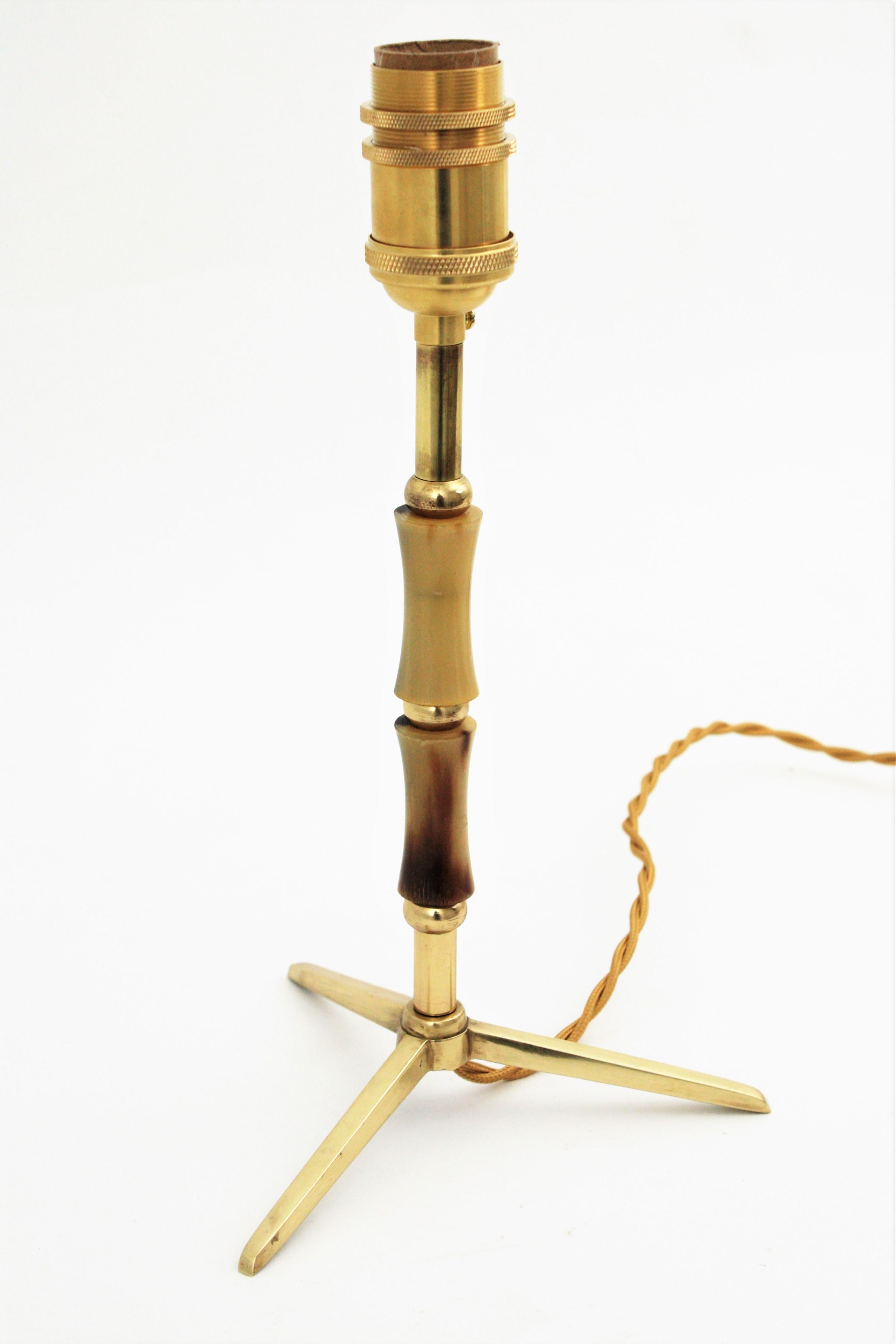 Jacques Adnet Faux Bamboo Brass Tripod Table Lamp, 1950s 4