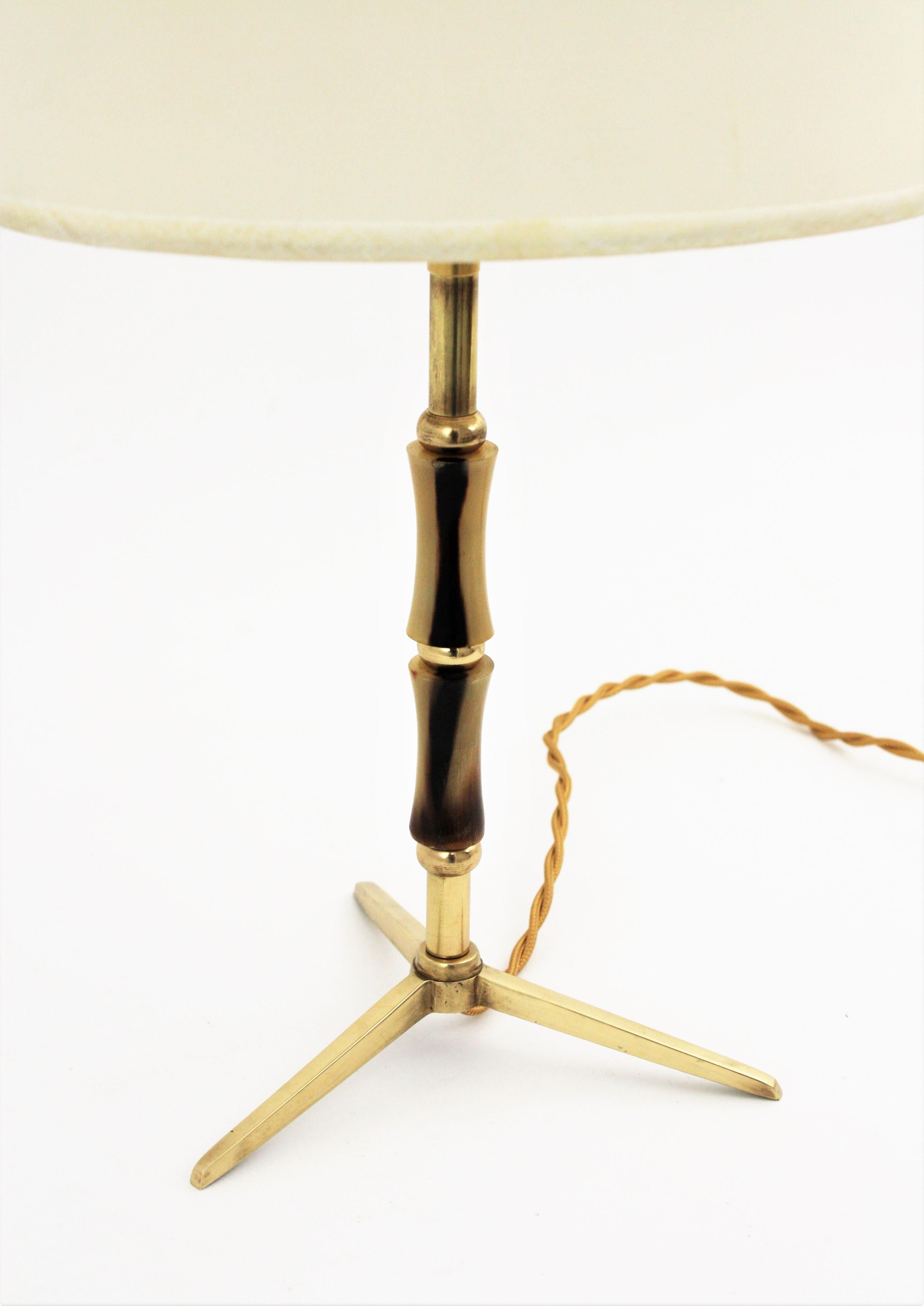 Jacques Adnet Faux Bamboo Brass Tripod Table Lamp, 1950s 1