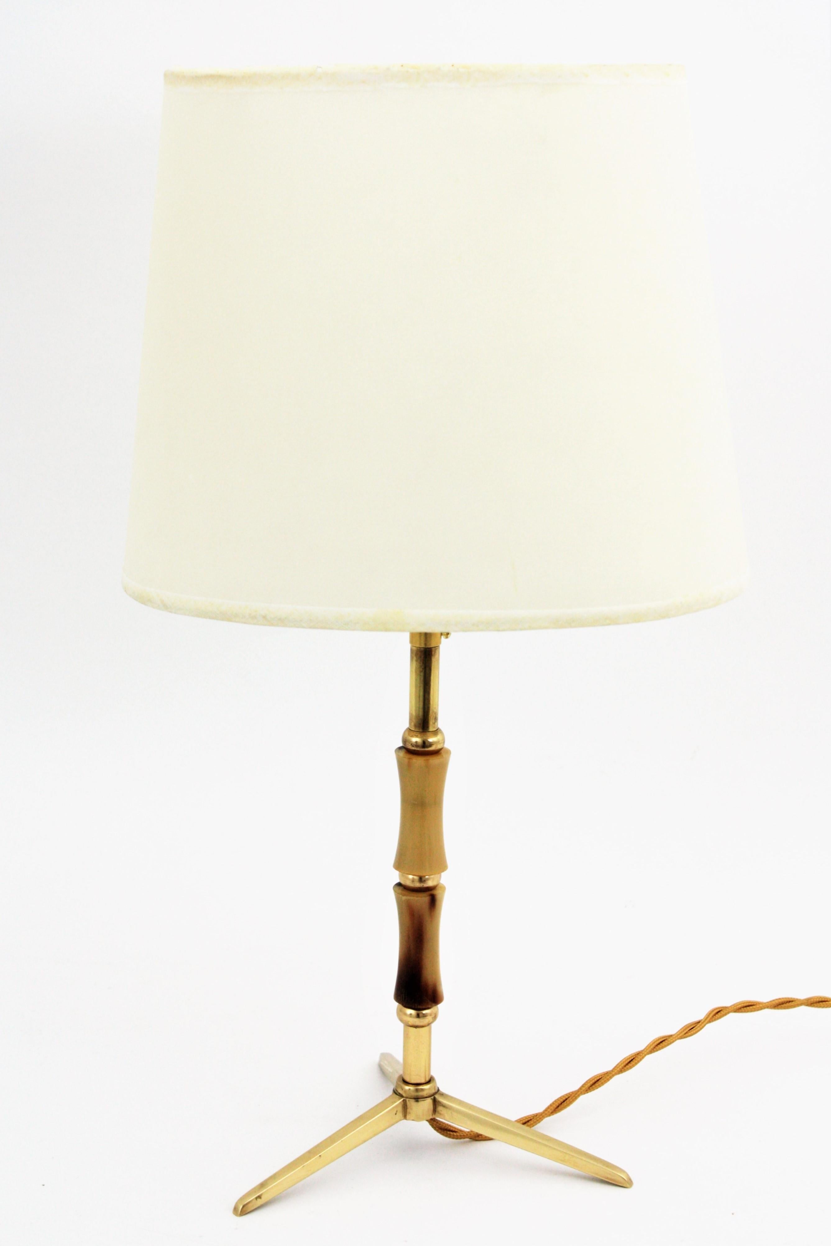 Jacques Adnet Faux Bamboo Brass Tripod Table Lamp, 1950s 2