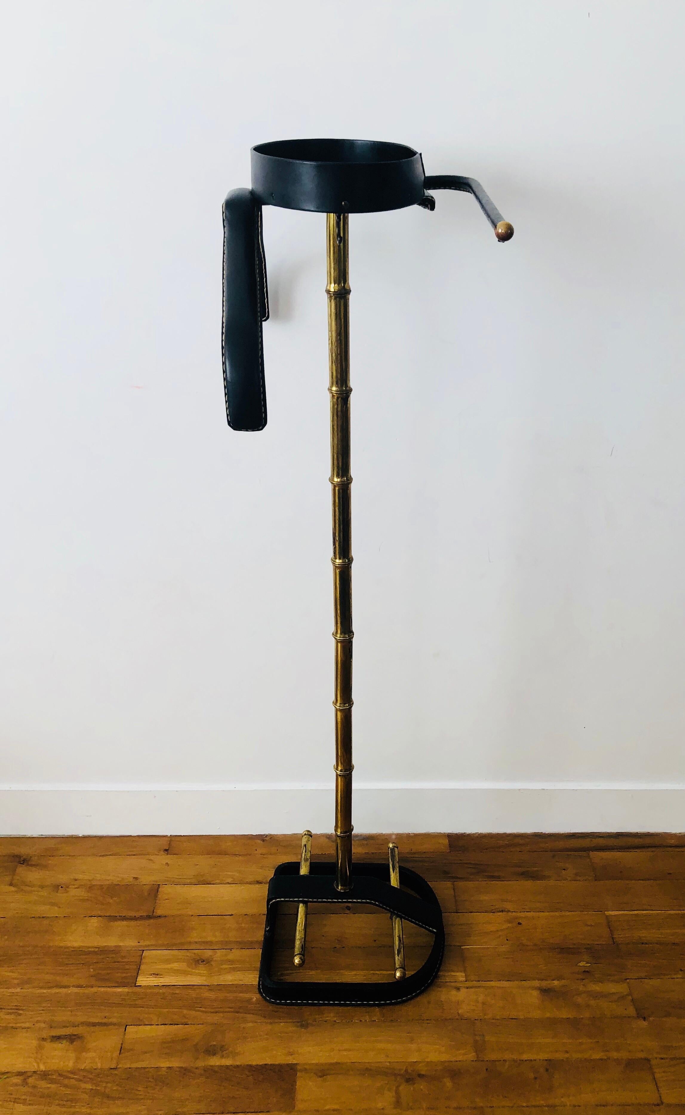 1950s Jacques Adnet Black Leather and Brass Valet 5