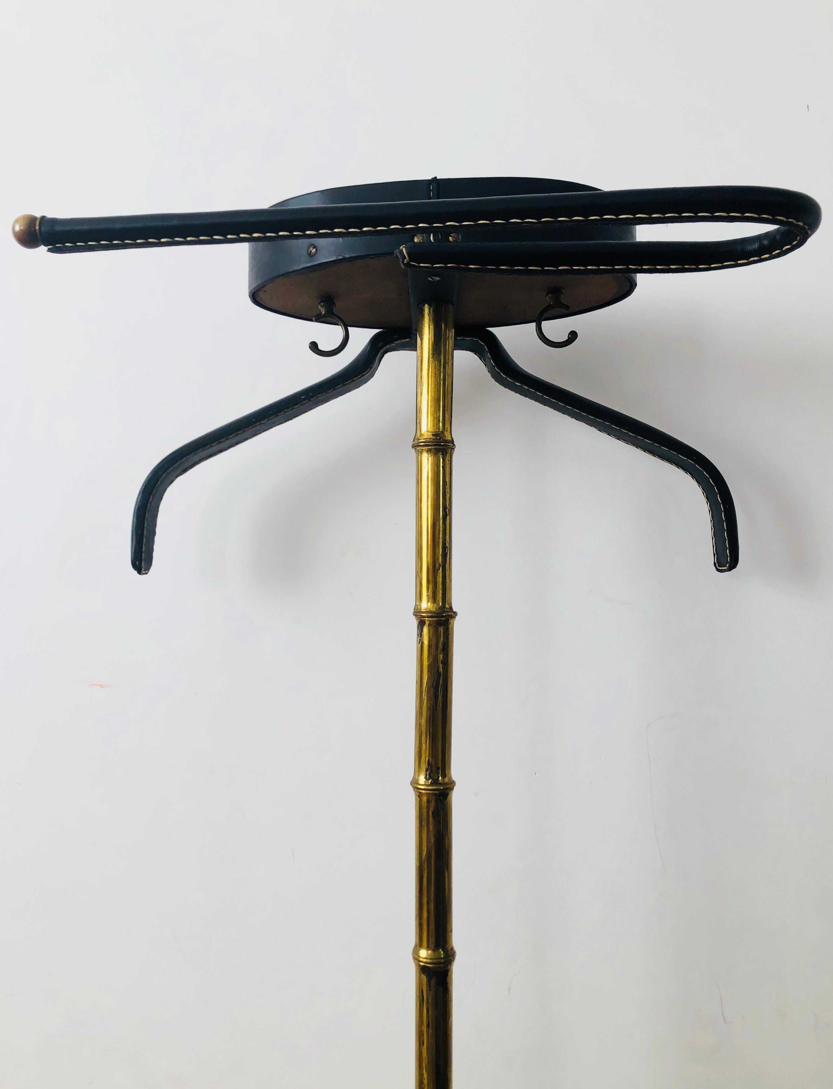 1950s Jacques Adnet Black Leather and Brass Valet 7