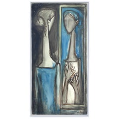 1950s Jacques Dunham Modernist Portrait Painting of a Woman Looking in a Mirror