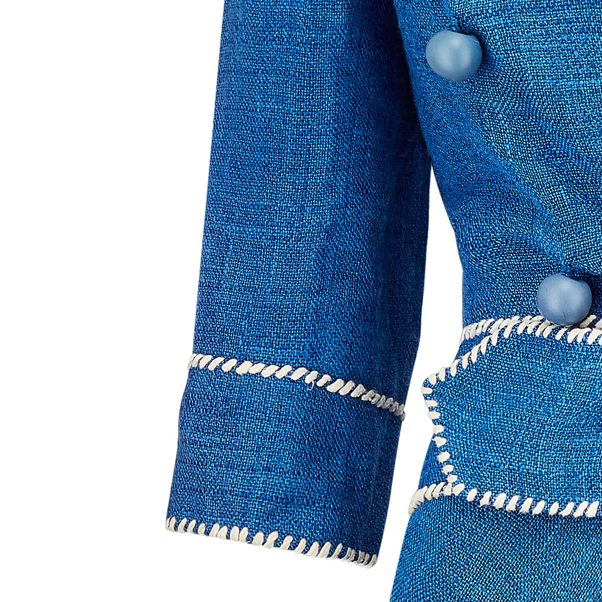 1950er Jacques Esterel Haute Couture Anzug aus blauem Leinen, 1950er im Angebot 1