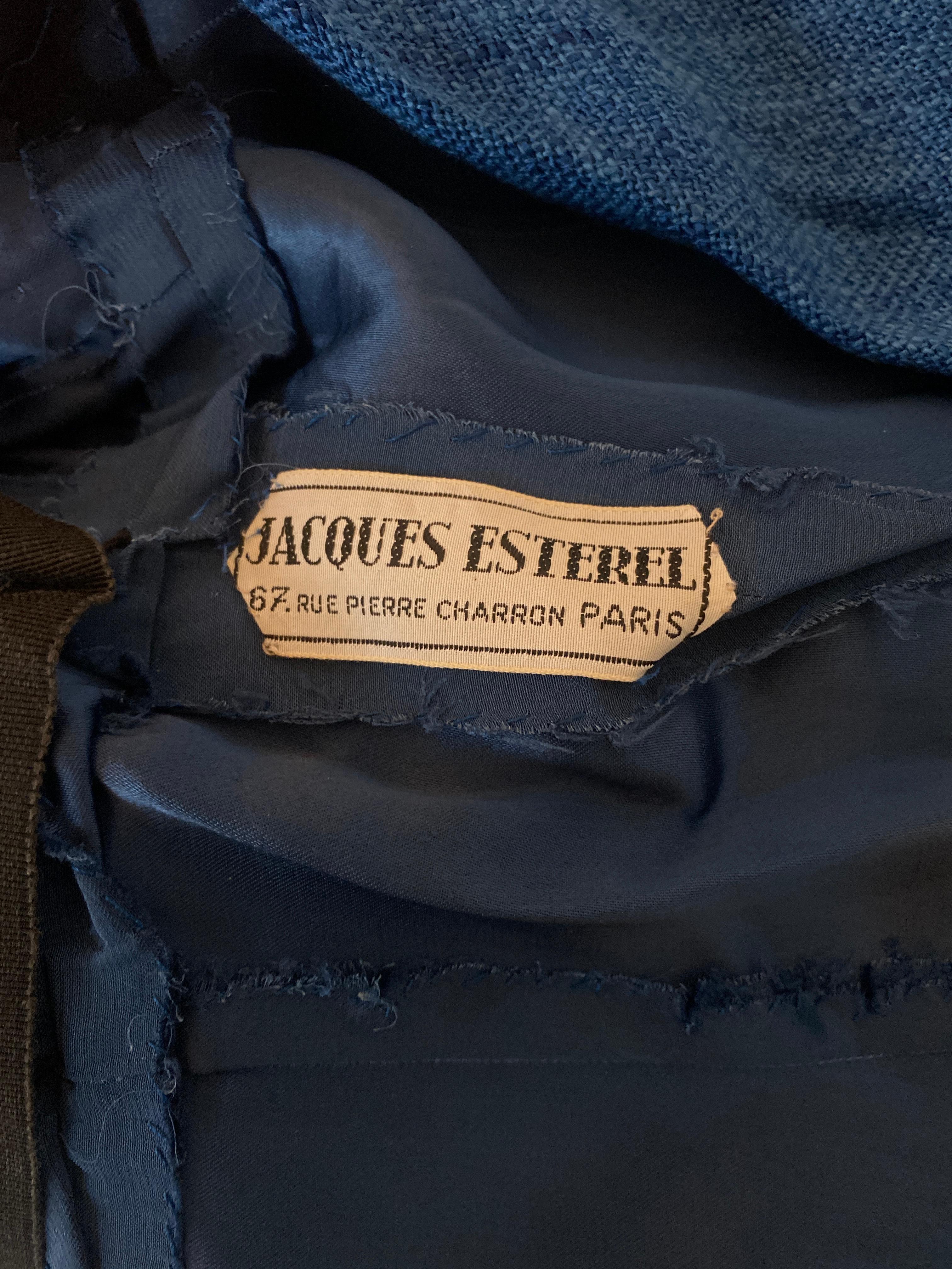 1950er Jacques Esterel Haute Couture Anzug aus blauem Leinen, 1950er im Angebot 2