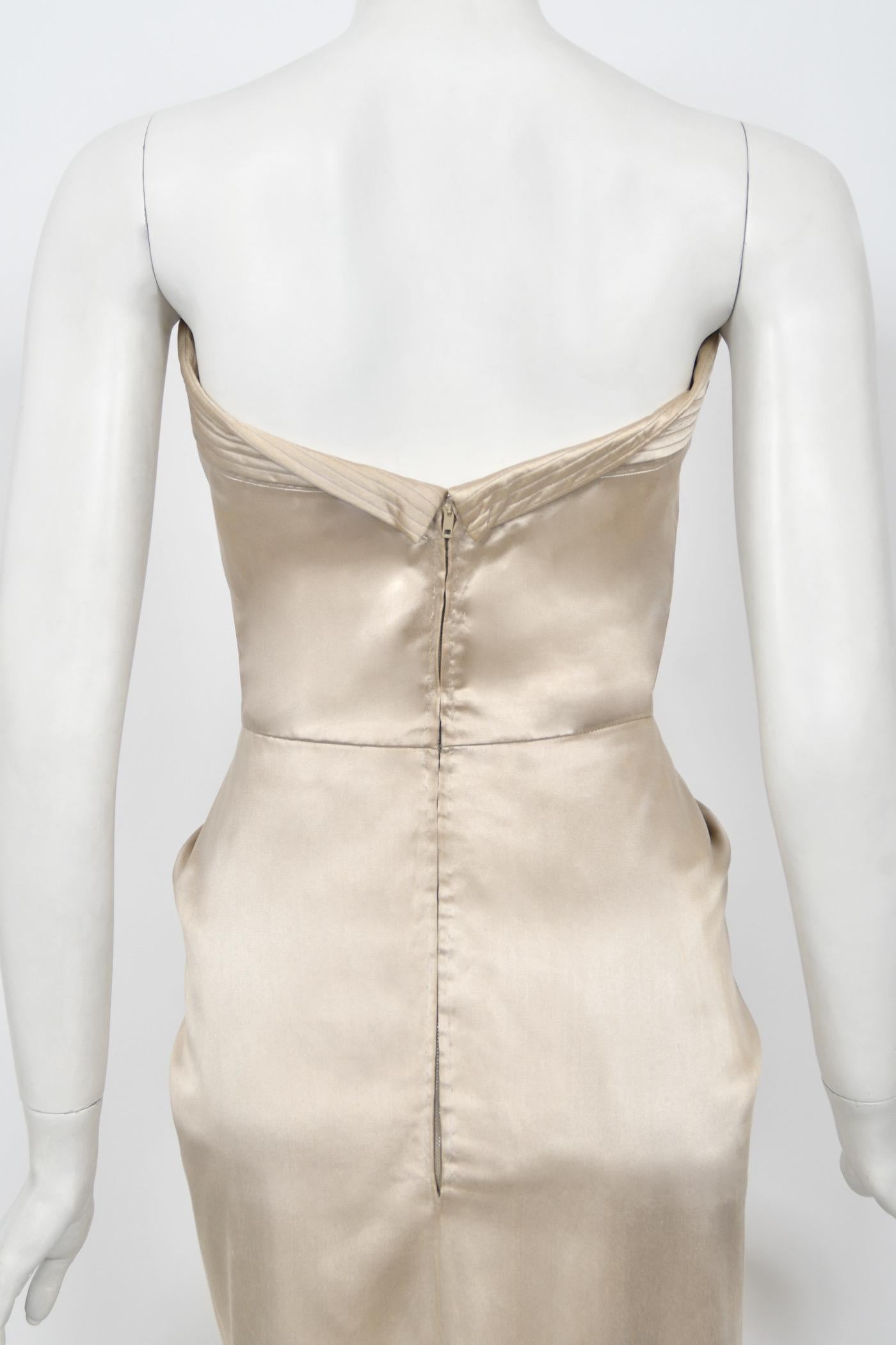 1950's Jacques Griffe Haute Couture Champagne Strapless Bustier Hourglass Gown For Sale 6