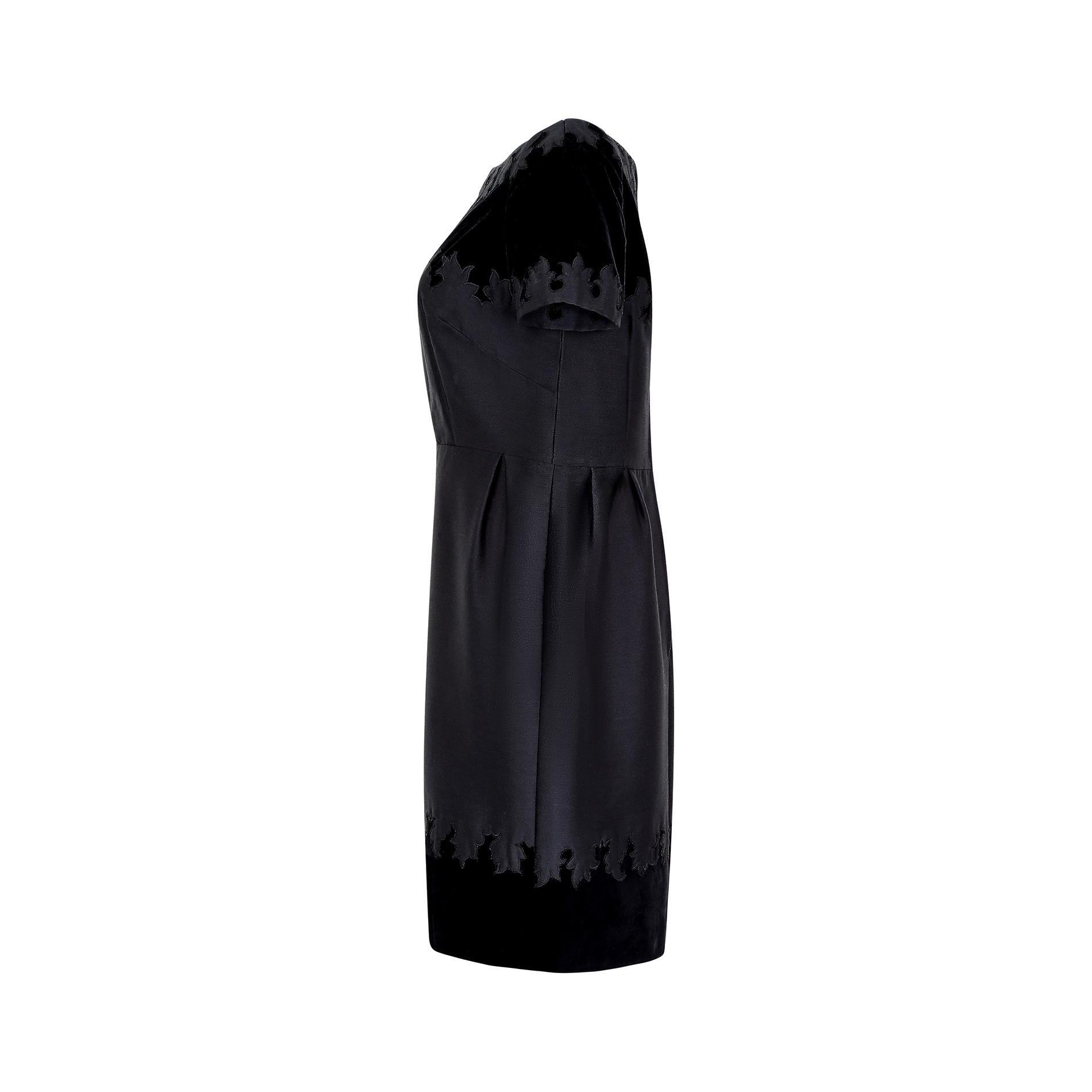 Noir Jacques Heim - Robe  appliques en velours noir, demi-couture, annes 1950 en vente