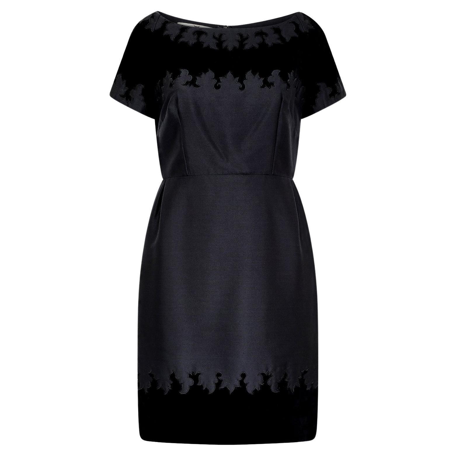 1950s Jacques Heim Demi Couture Black Velvet Applique Dress