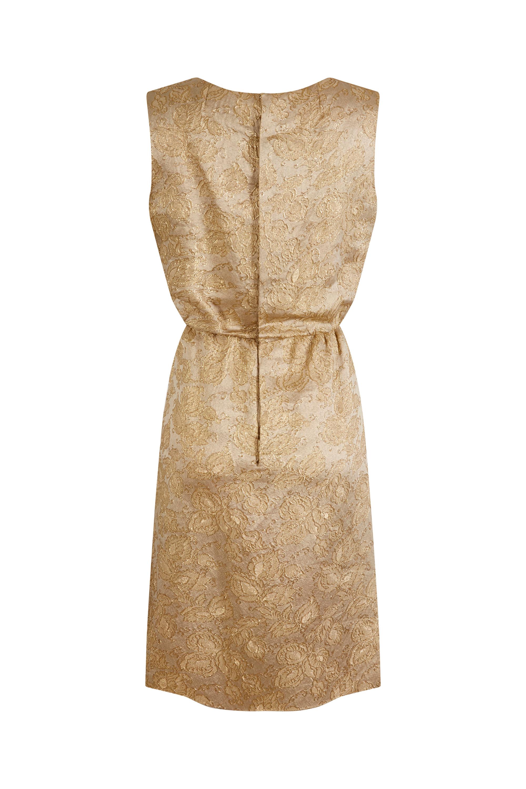 Brown 1950s Jacques Heim Demi Couture Gold Brocade Dress For Sale