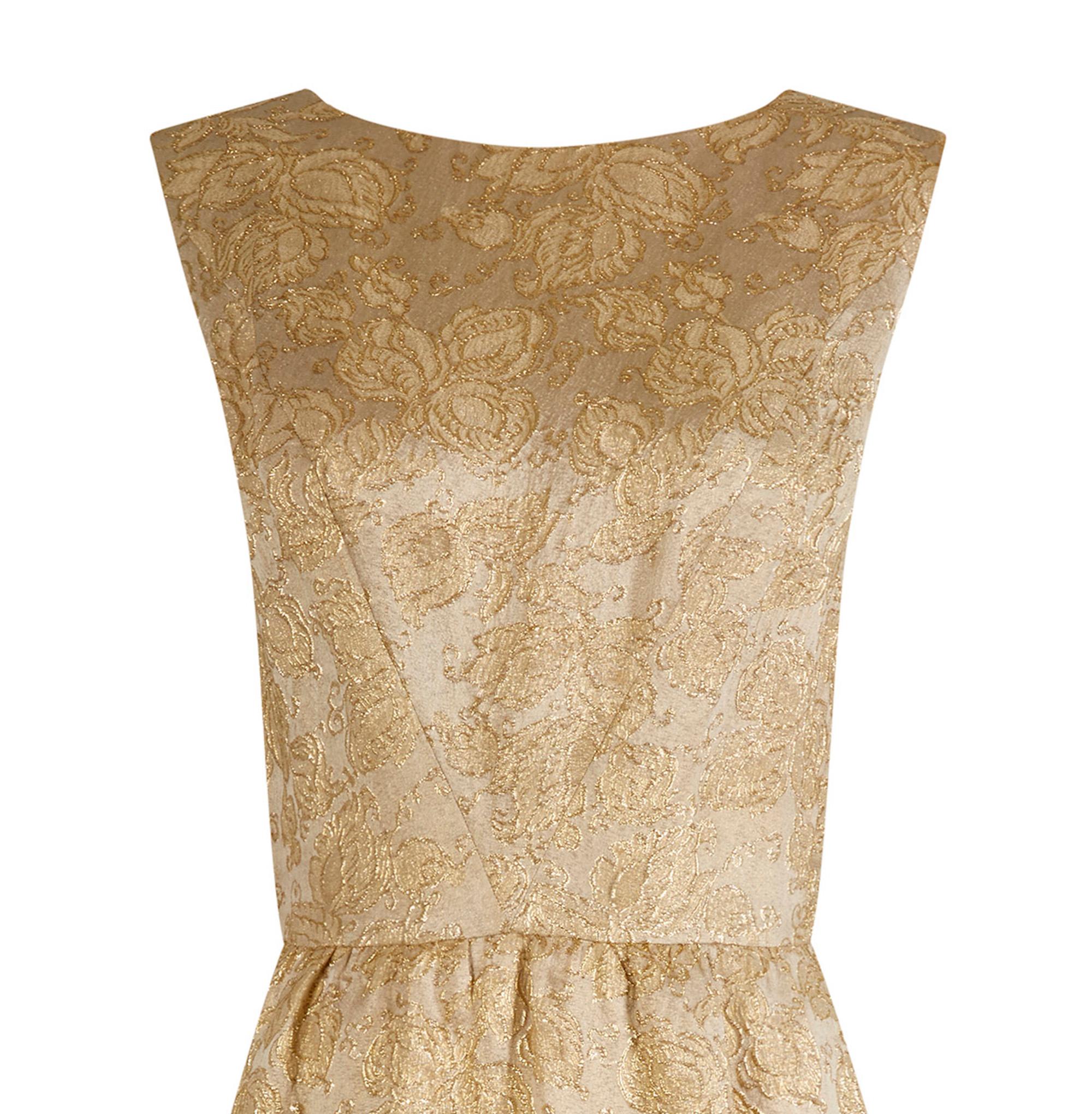 1950er Jacques Heim Demi Couture Goldbrokat-Kleid im Zustand „Hervorragend“ im Angebot in London, GB