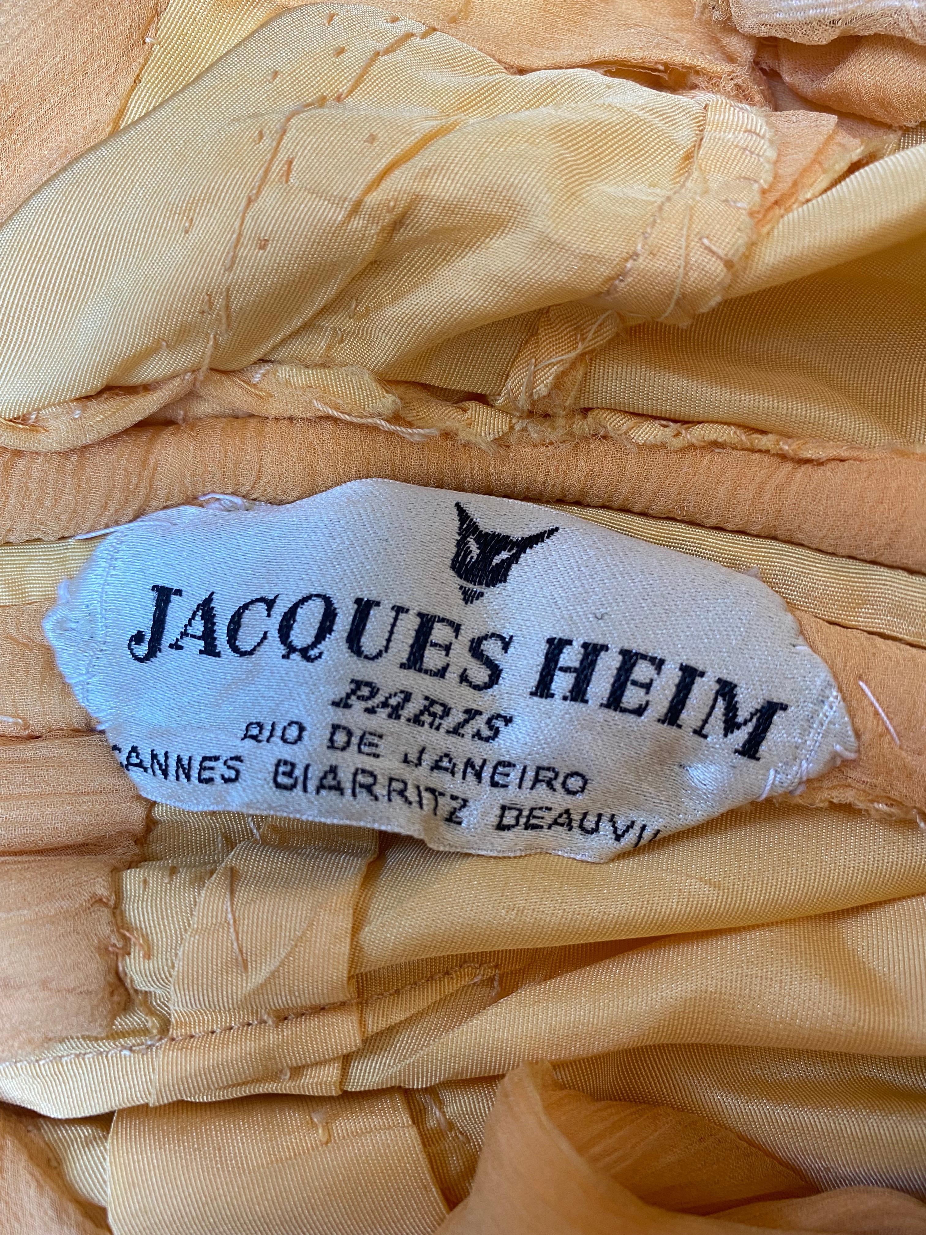 1950s Jacques Heim Haute Couture Yellow Chiffon Dress For Sale 2