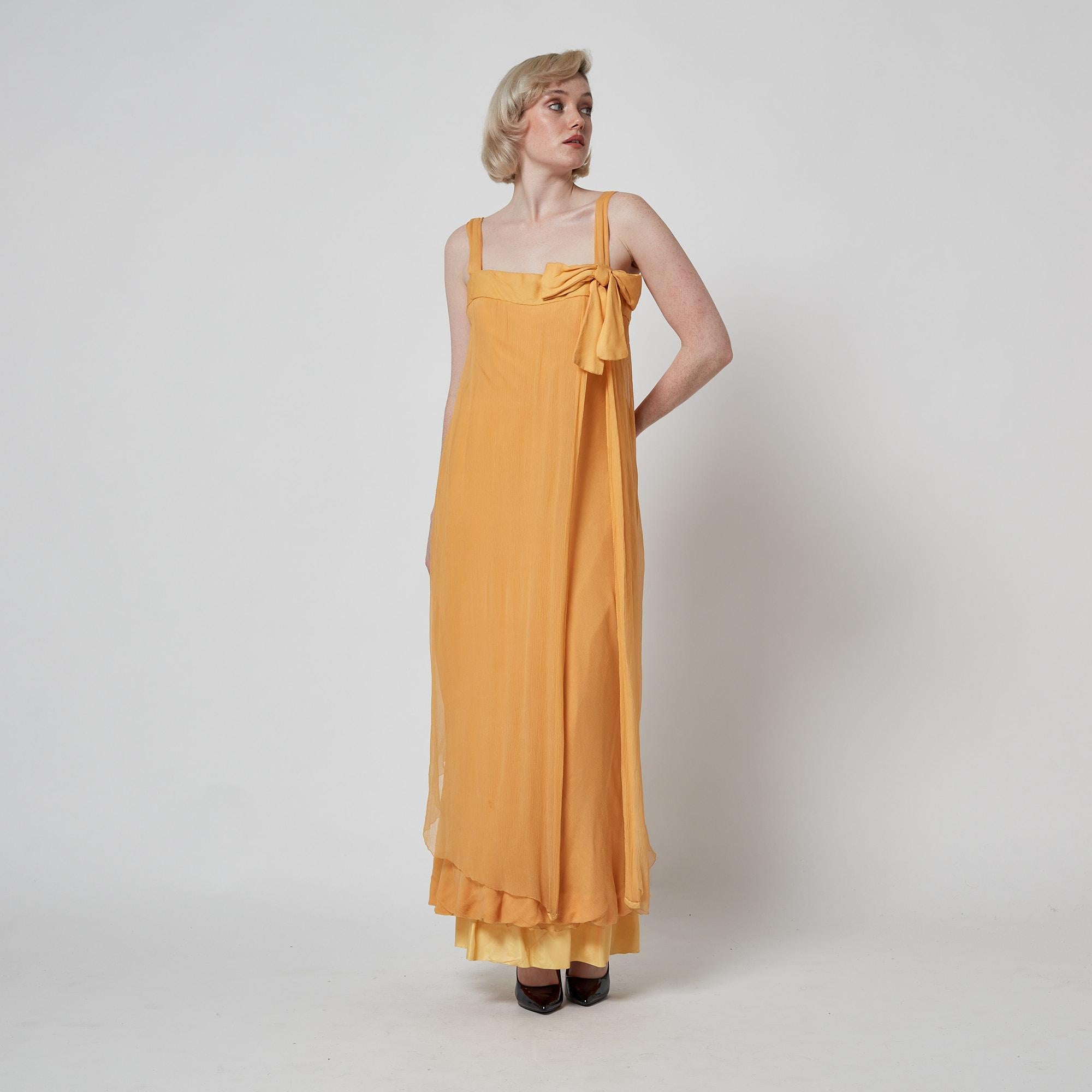 Abito in chiffon giallo Jacques Heim Haute Couture del 1950 in vendita 2
