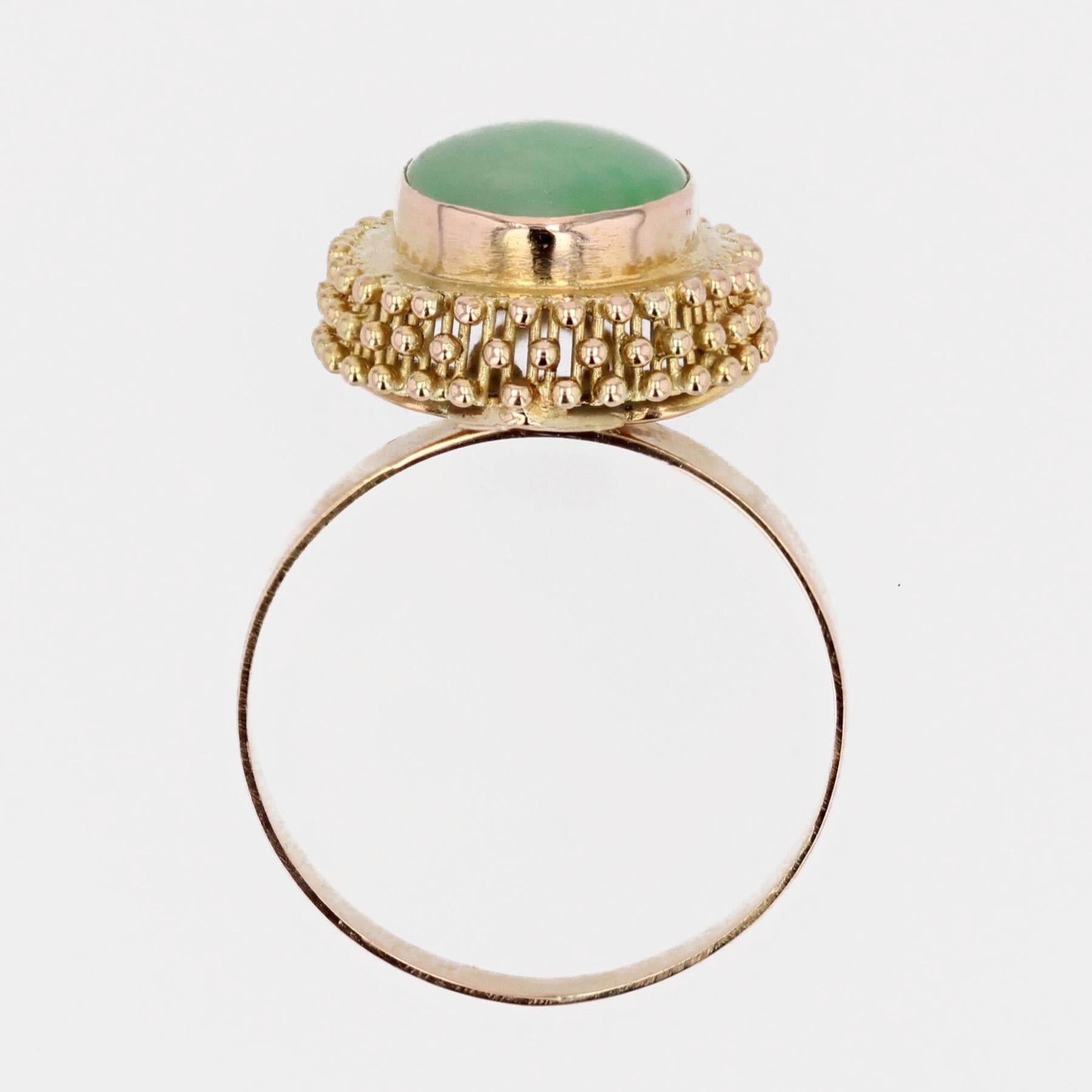 1950s Jade 18 Karat Yellow Gold Retro Oval Ring For Sale 12