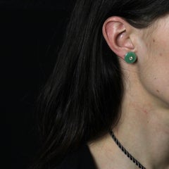 1950s Jade Disk Diamond 18 Karat Yellow Gold Stud Earrings