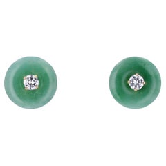 1950er Jahre Jade Disk Diamant-Ohrstecker aus 18 Karat Gelbgold
