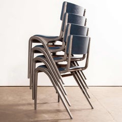 1950s James Leonard Esavian Upholstered Stacking Dining Chairs, Set of Four