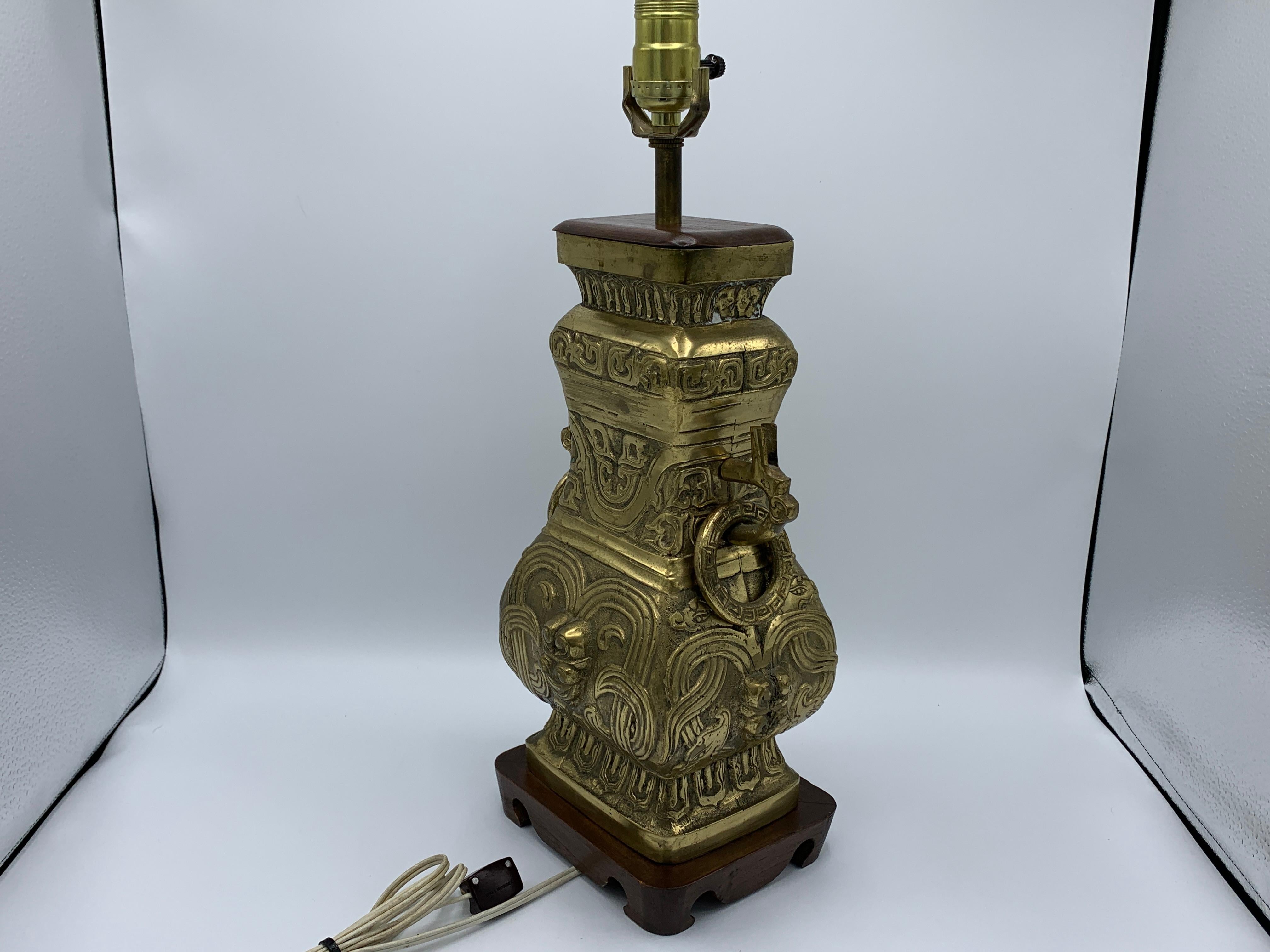 1950s James Mont Style Brass Chinese Censor Urn Lamp 1
