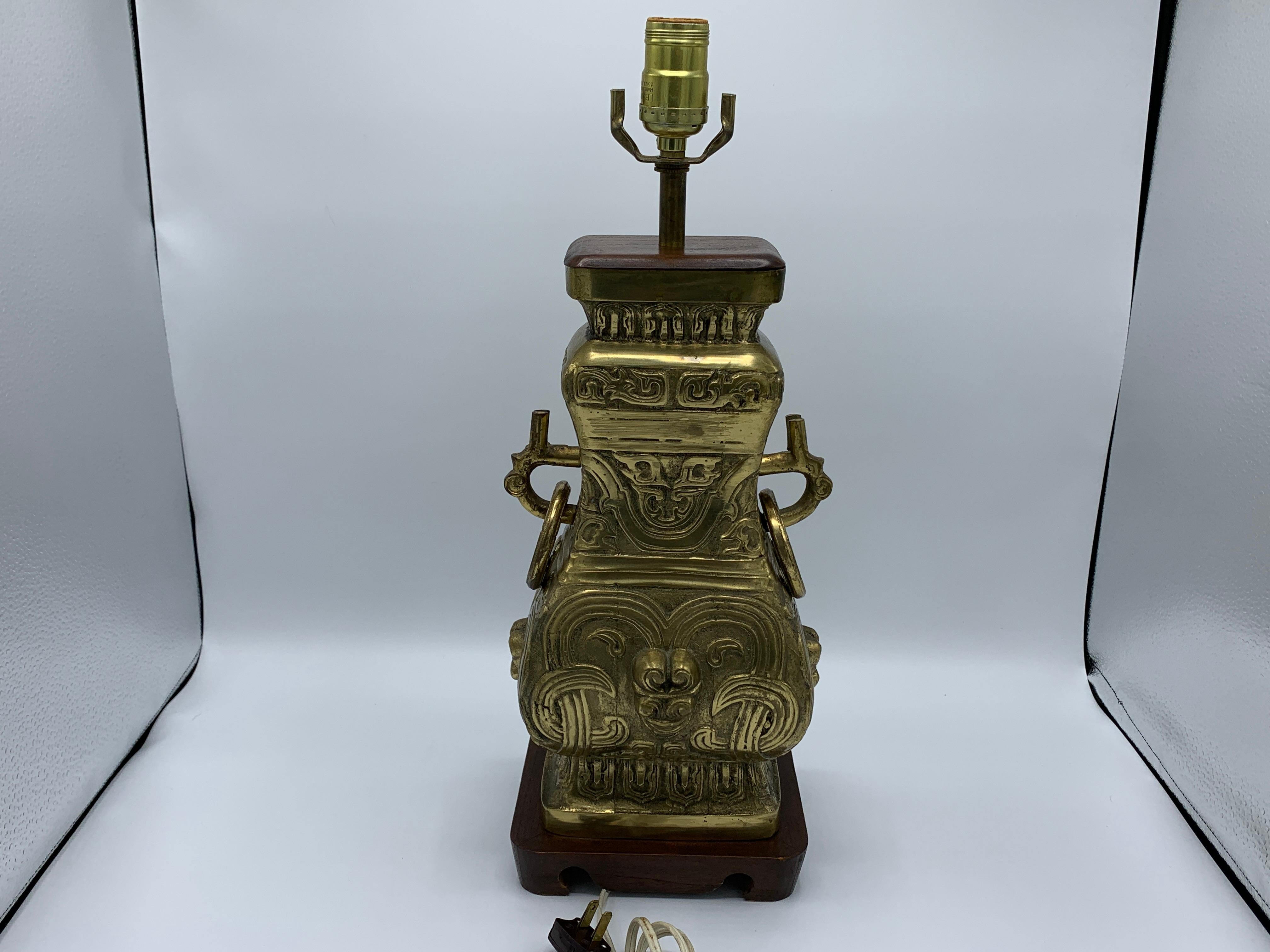 1950s James Mont Style Brass Chinese Censor Urn Lamp 2