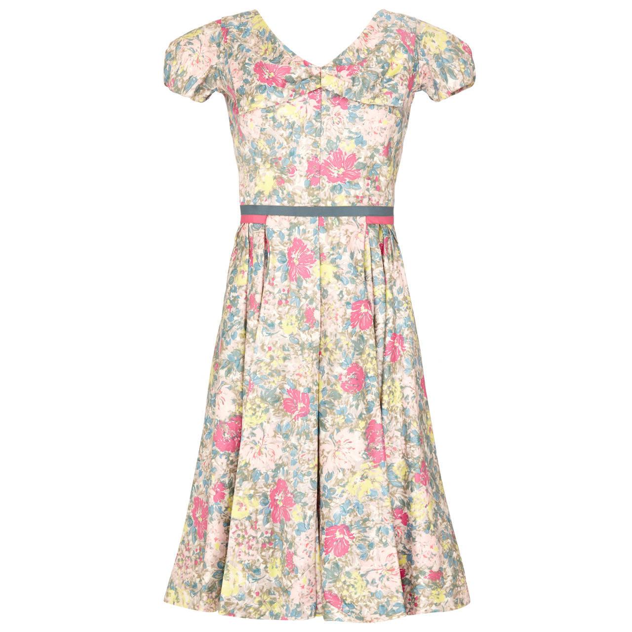 1950s Jane Derby by Oscar de la Renta Cotton Floral Dress For Sale