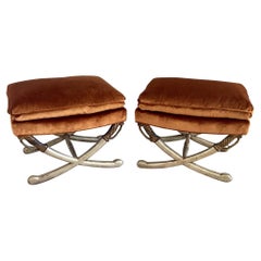 1950s Jansen Ottomans with New Todd Hase Upholstery, a Pair