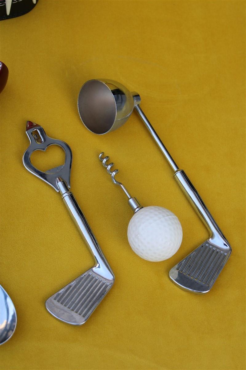 Mid-Century Modern 1950s Japan Bar Set with Golf Cues and 1950s Backpack Barware Utensil