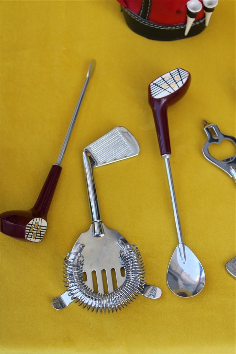 Japanese 1950s Japan Bar Set with Golf Cues and 1950s Backpack Barware Utensil