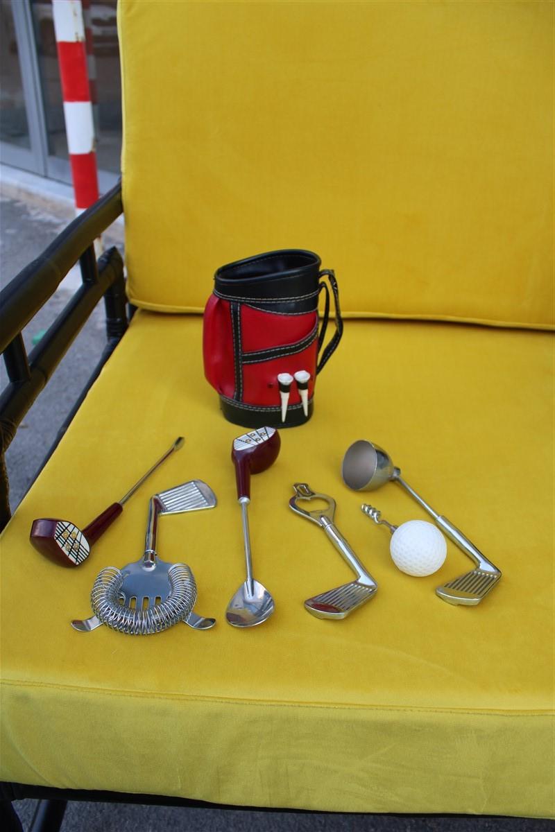 Mid-20th Century 1950s Japan Bar Set with Golf Cues and 1950s Backpack Barware Utensil