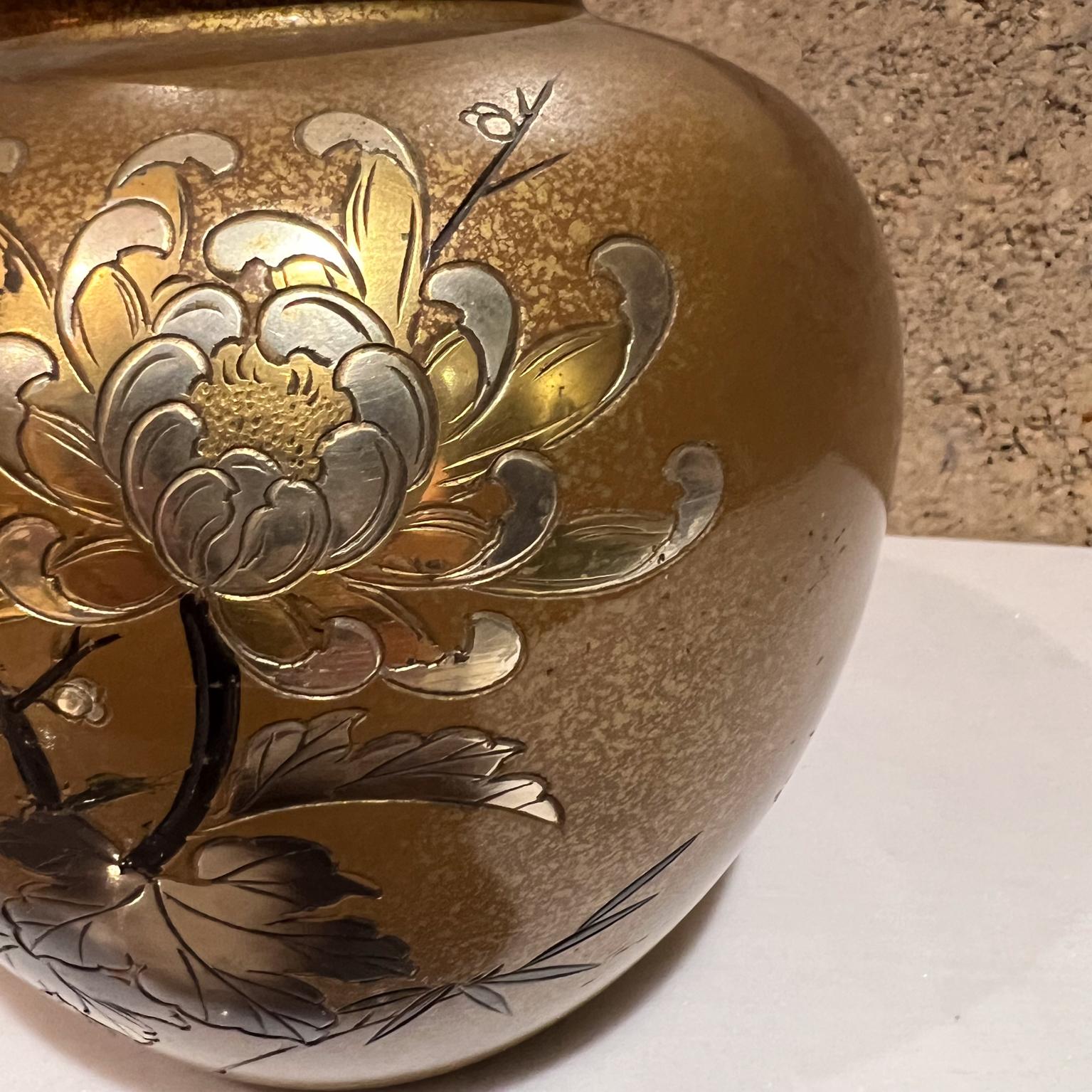 1950s Japanese Bronze Mixed Metal Squat Vase For Sale 3