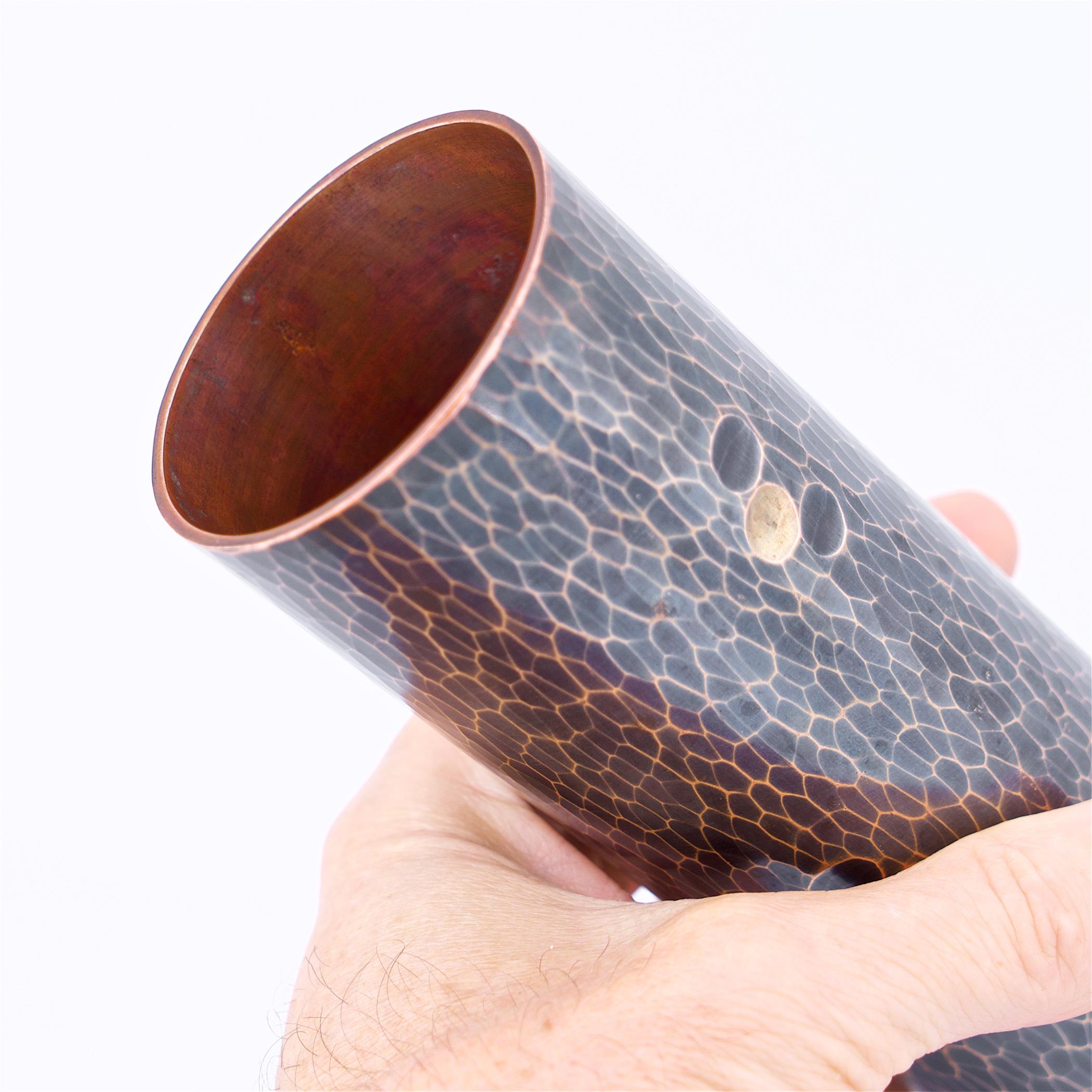 Brass 1950s Japanese Bronze Vase Martele Hammered Polka-Dot Meiji Nanbu Mid-Century For Sale