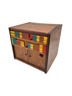 1950s Japanese Carved Wood Music Box Cigarette Dispenser w/ Dog