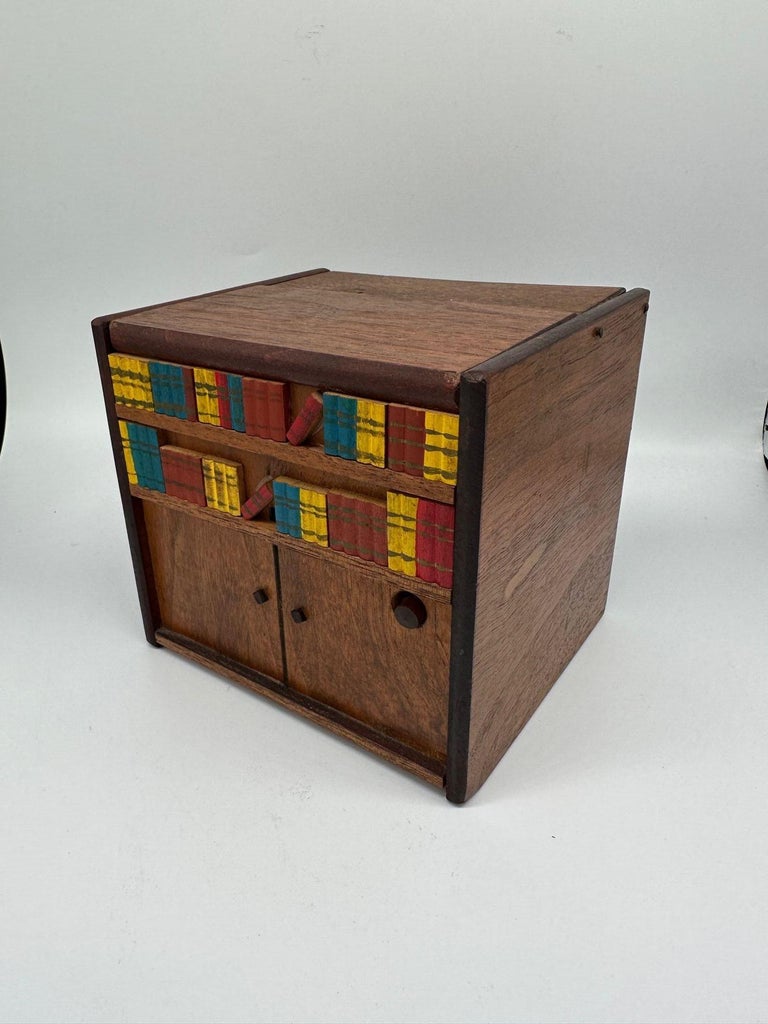 music box cigarette dispenser with dog 1950s Japanese Carved Wood Music Box Cigarette Dispenser w/ Dog at 1stDibs