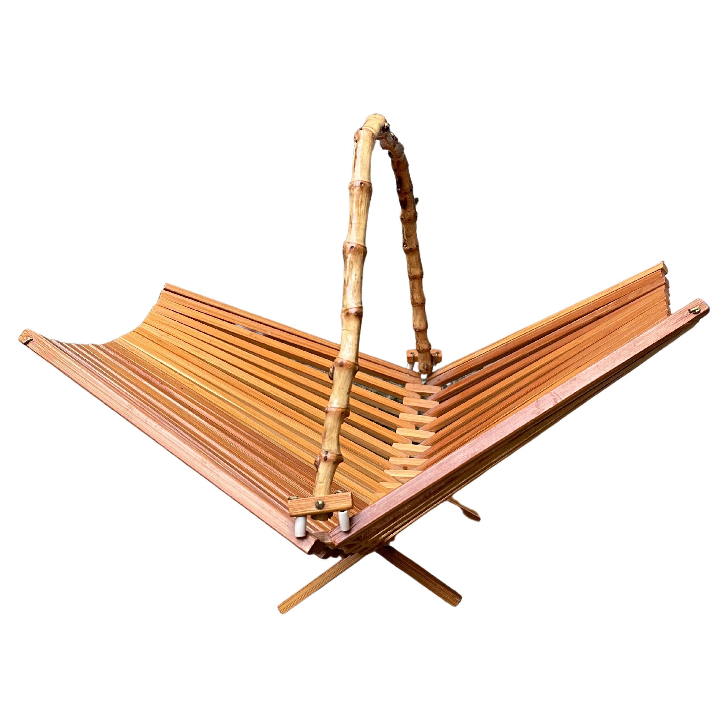 1950's Japanese Foldable Bamboo Fruit Basket or Centerpiece For Sale at