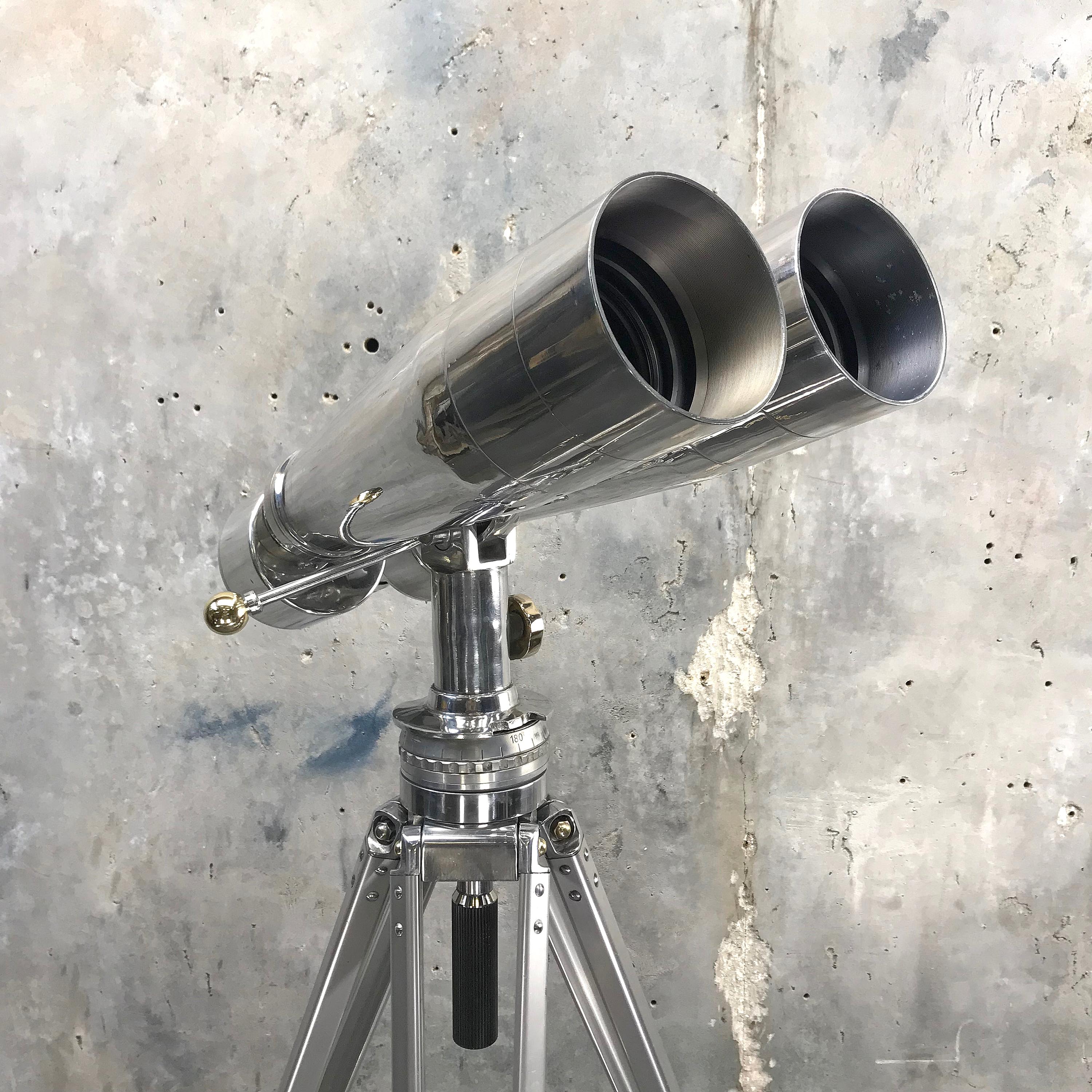 Aluminum 1950s Japanese Fuji Meibo 15 x 80 Naval Marine Binoculars & Swiss Bolux Tripod