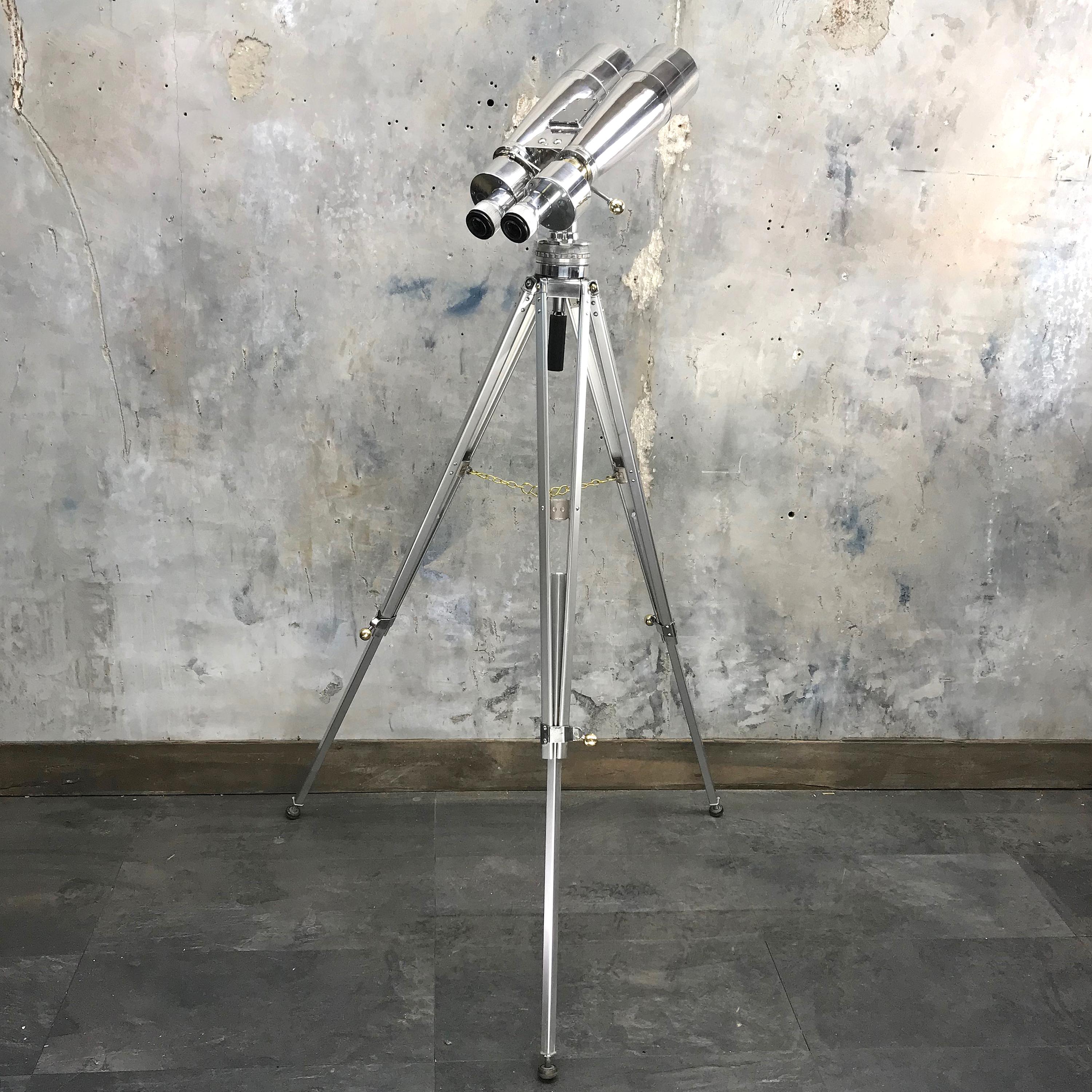 Industrial 1950s Japanese Fuji Meibo 15 x 80 Naval Marine Binoculars & Swiss Bolux Tripod