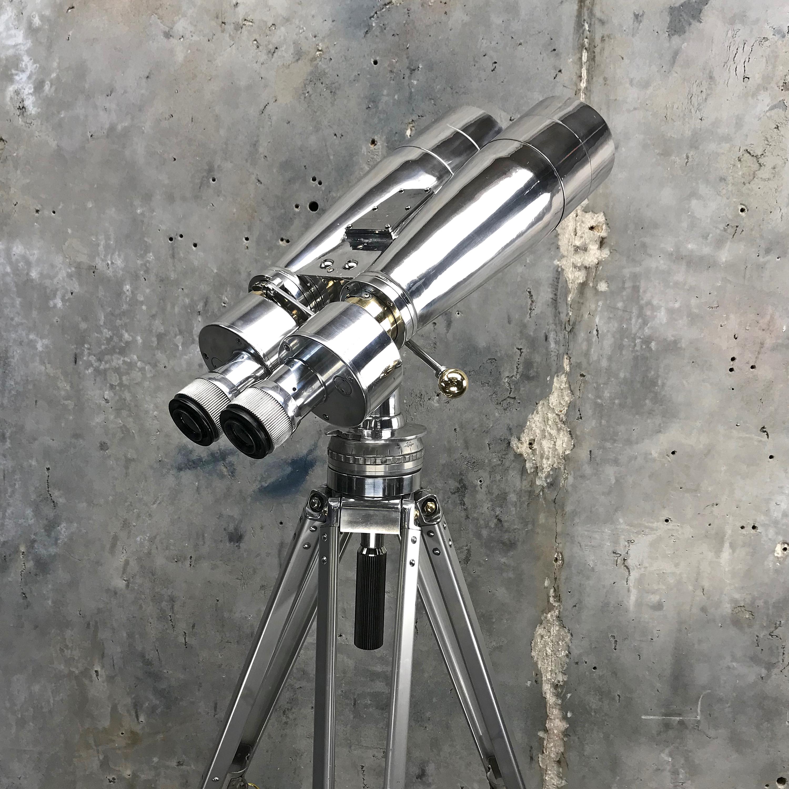 Cast 1950s Japanese Fuji Meibo 15 x 80 Naval Marine Binoculars & Swiss Bolux Tripod