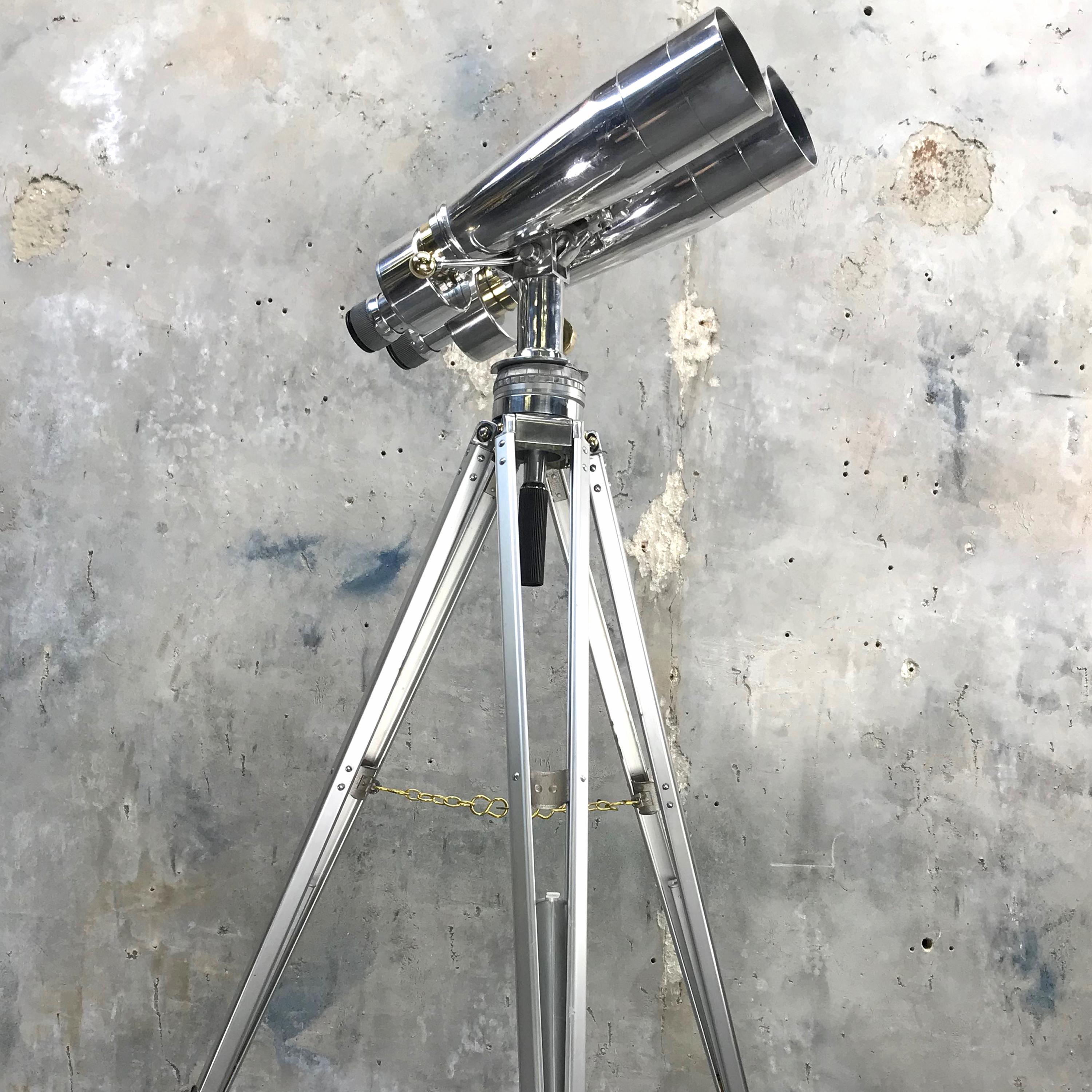 Mid-20th Century 1950s Japanese Fuji Meibo 15 x 80 Naval Marine Binoculars & Swiss Bolux Tripod