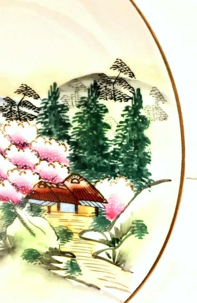 1950s Japanese Hand Painted Moriage Porcelain "Mt. Fuji" Dinnerware