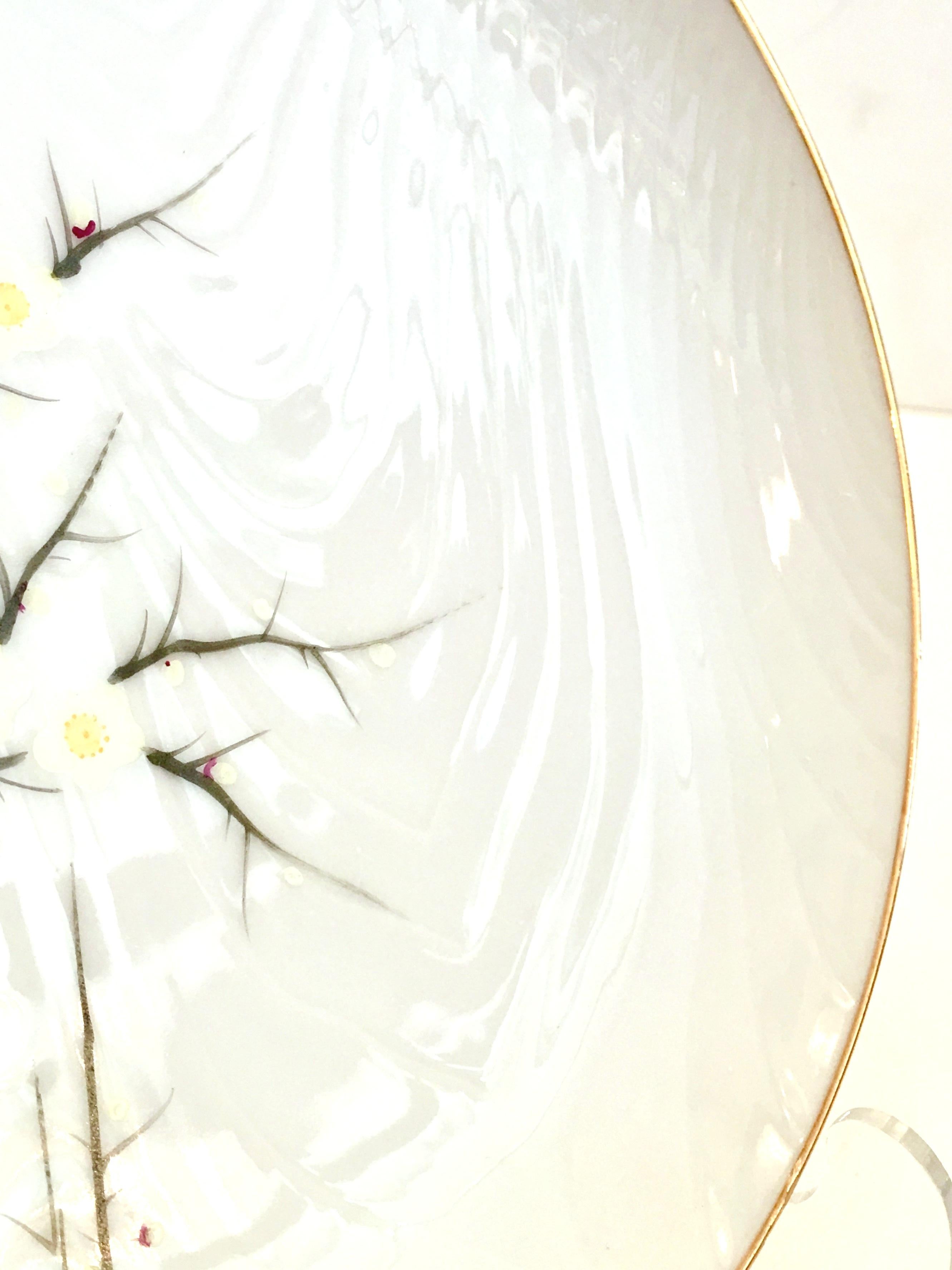Mid-Century Modern 1950s Japanese Hand Painted Porcelain Dinnerware, Set of 17 For Sale